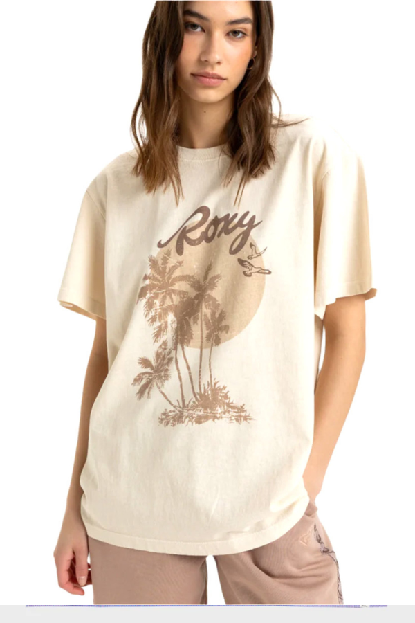 Roxy Sunny Oversized Stone Wash Womens Tee - PARCHMENT
