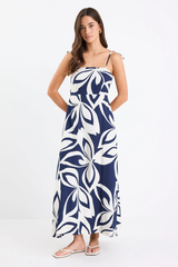 Stories Be Told Citizen Strappy Maxi Dress - Navy Cutout Print