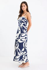 Stories Be Told Citizen Strappy Maxi Dress - Navy Cutout Print