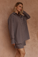 Sass Marty Piped Stripe Shirt - CHOCOLATE STRIPE BROWN