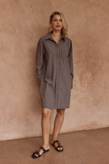 Sass Mel Stripe Shirt Dress - CHOC STRIPE BROWN