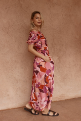Sass Jo Off Shoulder Dress - PEONY PRINT PINK