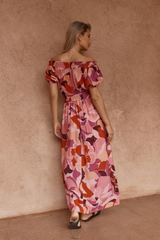 Sass Jo Off Shoulder Dress - PEONY PRINT PINK