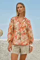 Fate & Becker Shae Split Neck Blouse - PETAL MULTI