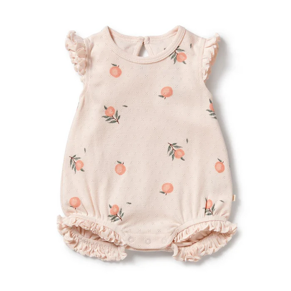 Wilson & Frenchy Pointelle Ruffle Growsuit - Peaches