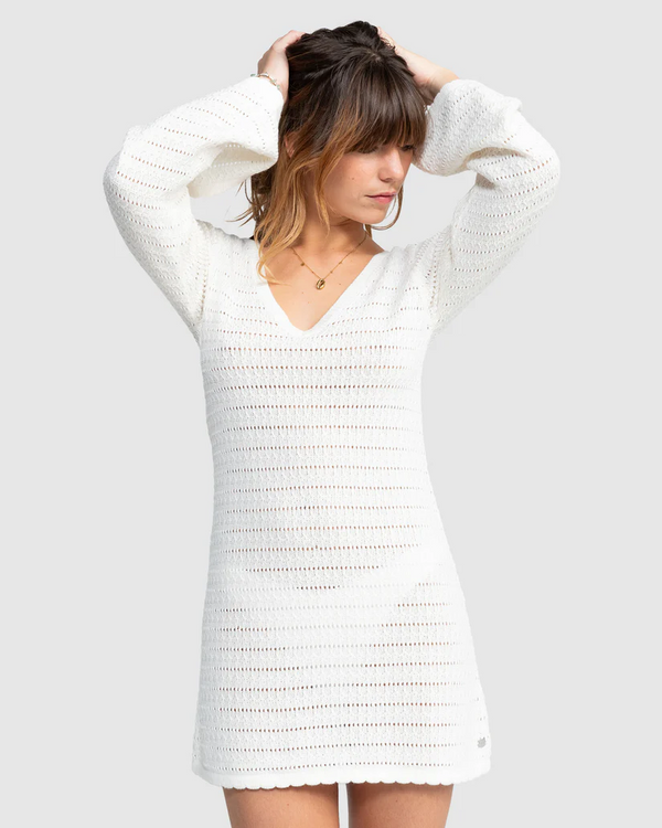 Roxy Beach Lights LS Knit Dress - EGRET WHITE