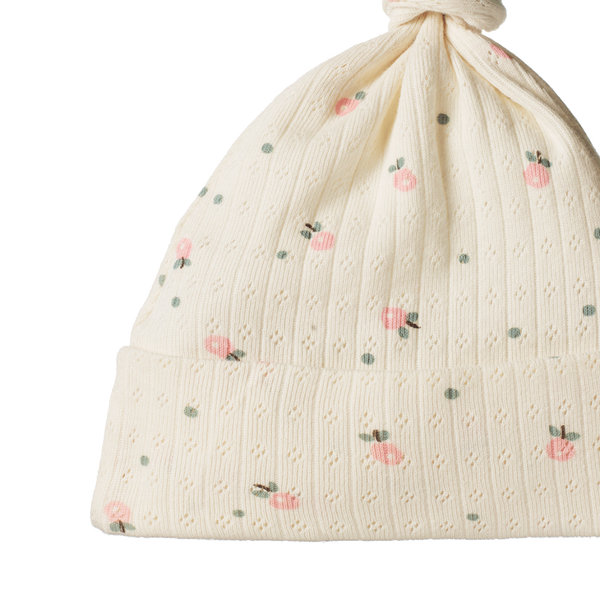 Nature Baby Knotted Beanie - Pointelle Posey Blossom Print
