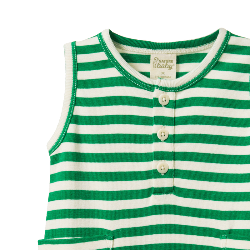 Nature Baby Camper Suit - Kelly Green Sea Stripe