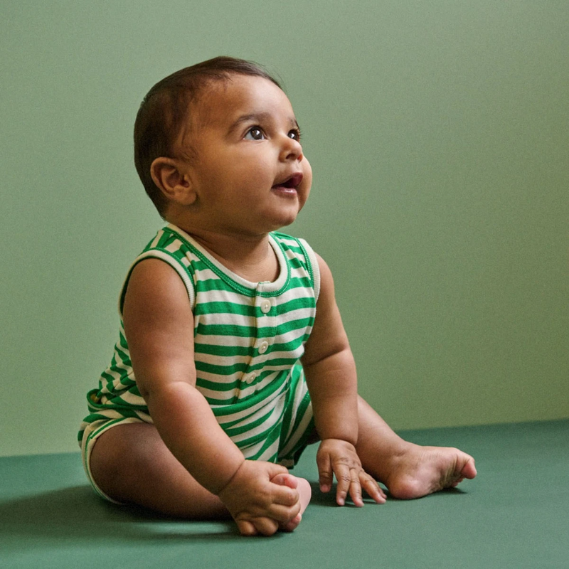 Nature Baby Camper Suit - Kelly Green Sea Stripe