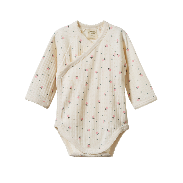 Nature Baby L/S Kimono Bodysuit Pointelle - Posey Blossom Print