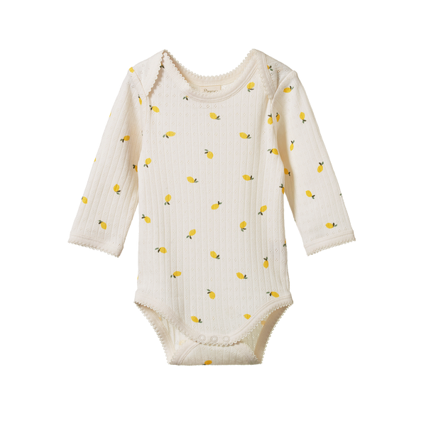 Nature Baby Long Sleeve Bodysuit Pointelle - Lemon Print