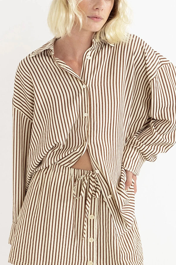 Rhythm Cove Stripe Oversized LS Shirt - NATURAL