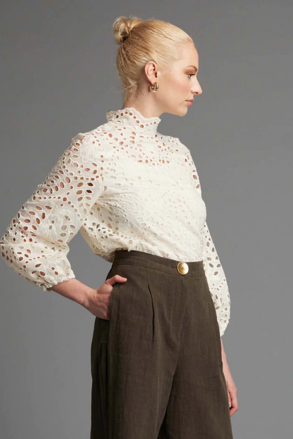 Fate & Becker Hopelessly Devoted Lace Cutout Top - Cream