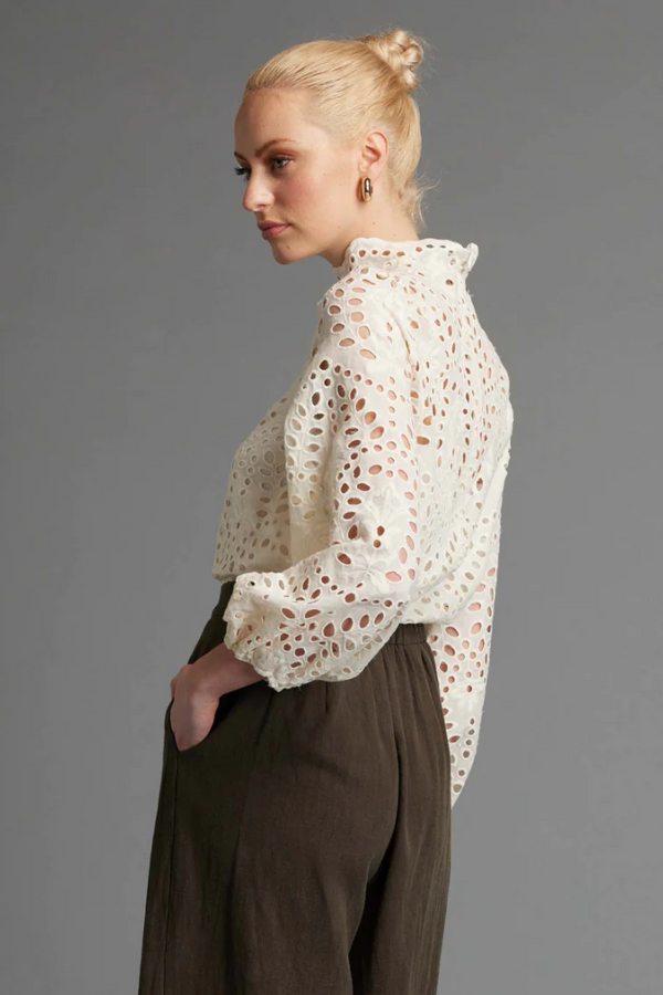 Fate & Becker Hopelessly Devoted Lace Cutout Top - Cream