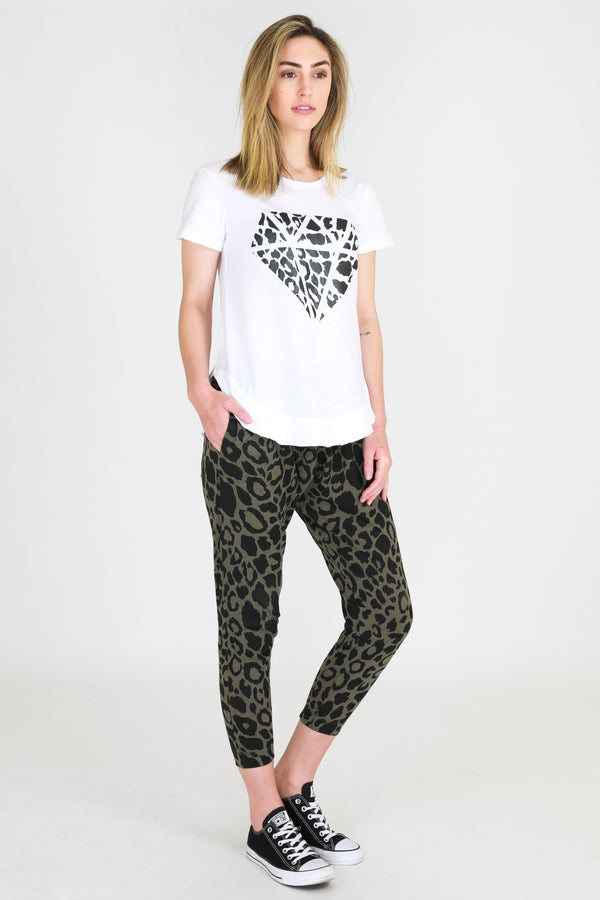 Sat + Sun Leopard Diamond Tee - White