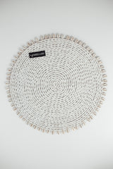 Rattan Plain White Placemats with Cowrie Shells