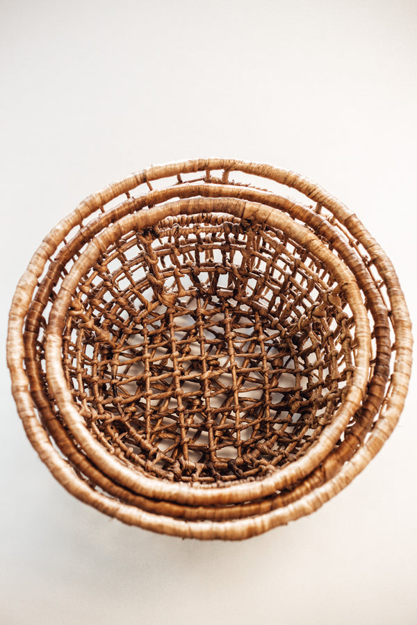 Open Weave Hyacinth Basket Bowls Natural And Black