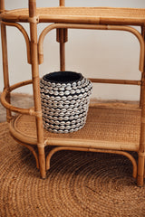 Black Rattan Pot Covered in Cowrie Shells