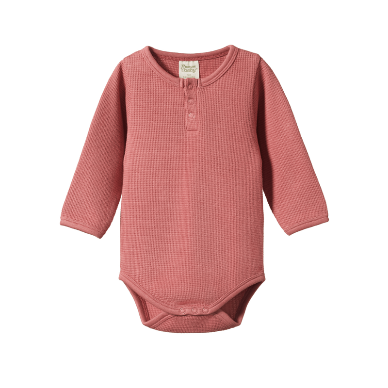 Nature Baby Henley L/S Waffle Bodysuit - Rose Clay