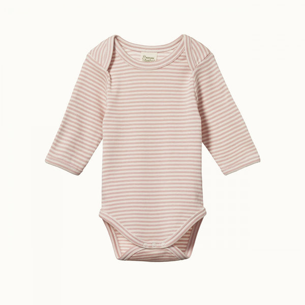 Nature Baby Cotton Long Sleeve Bodysuit - Rose Bud Stripe