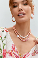 Adorne Zada Pearl Stone Mix Event Necklace - Pink/Cream